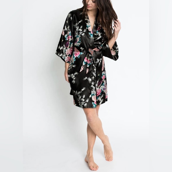 Kim + Ono Peacock & Blossoms Short Kimono Robe NWT - Picture 1 of 12